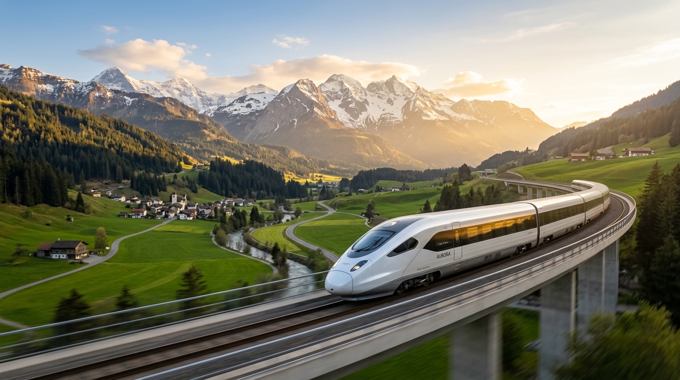 High Speed Train gliding through landscape